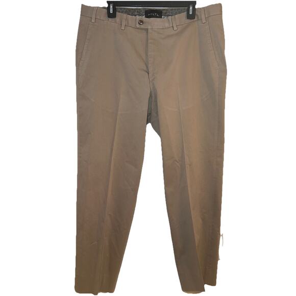 Hiltl Dayne Smart Pant Men 38x28 Khaki Pleat Stretch Ultimate Trouser Selvedge - Picture 1 of 8